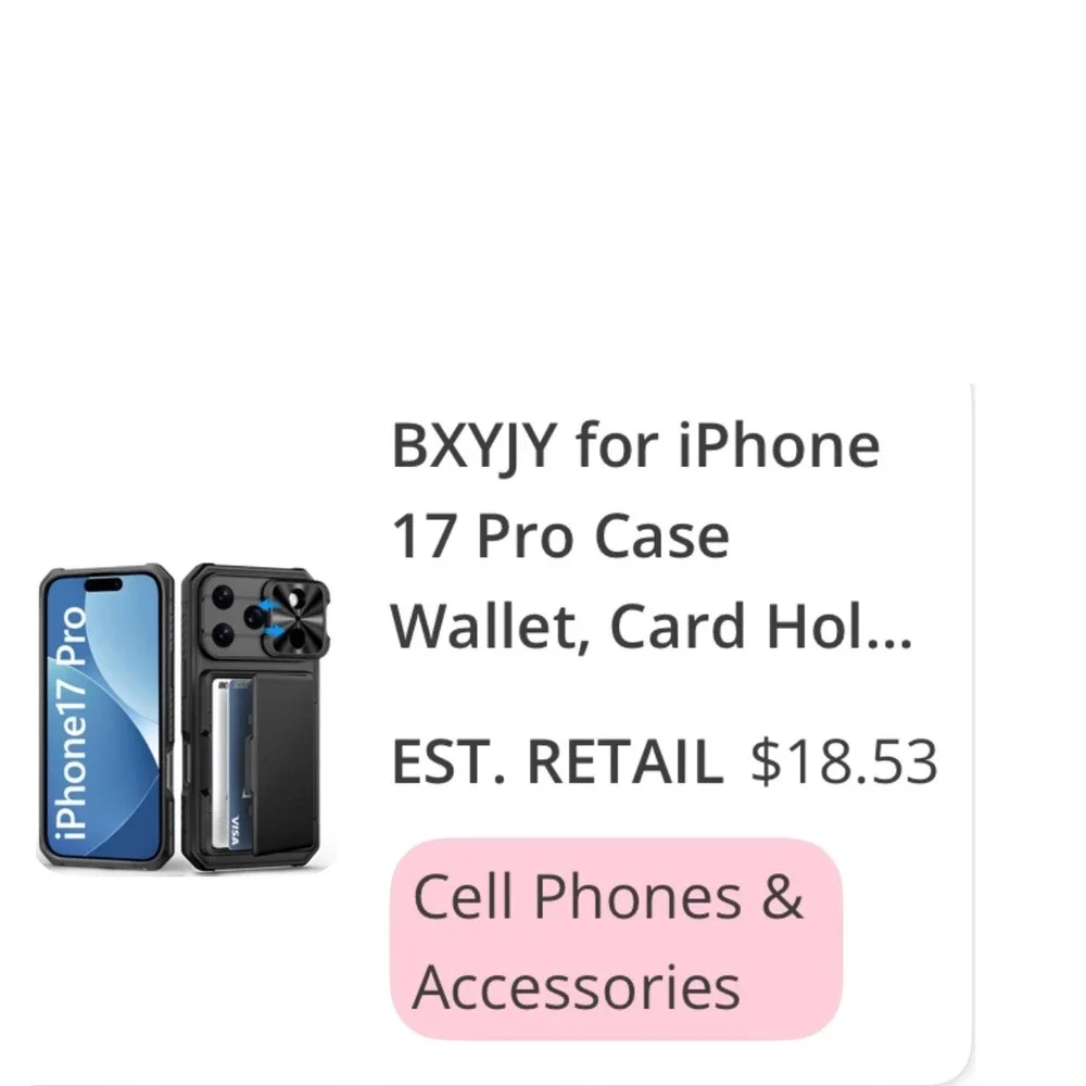 BXYJY iPhone 17 Pro Case Black Wallet Card‎ Holder Slide Camera Cover Heavy Duty